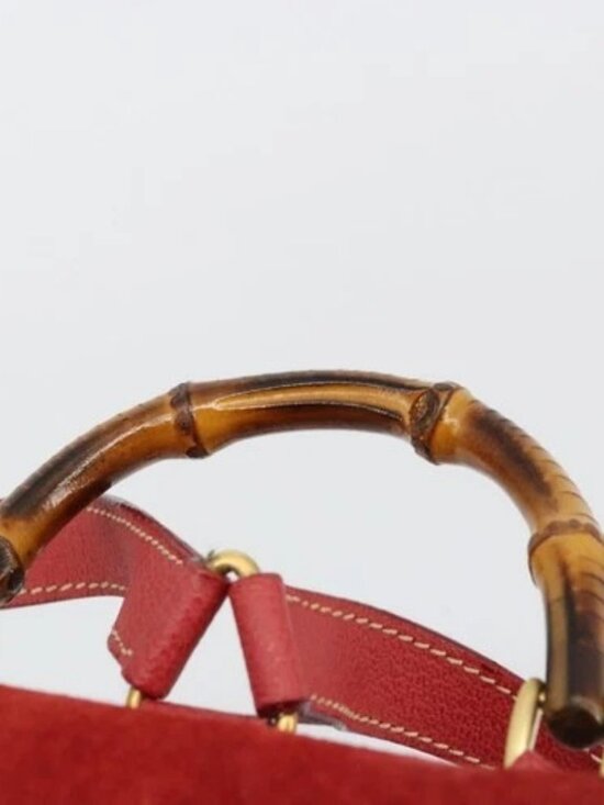 GUCCI Bamboo Backpack Suede Red Gold 003 1956 0030 Auth 179385 main image 2